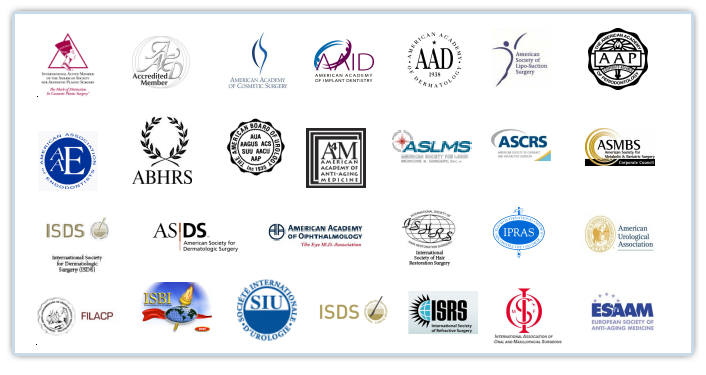 Picture medical emblems and associations for various doctors in Guadalajara, Mexico.  The pictures are of various logos arranged in 4 rows.